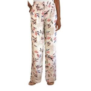 Briggs Tan Light Weight Linen Elastic Waist Pull On Palm Leaves Pants Medium